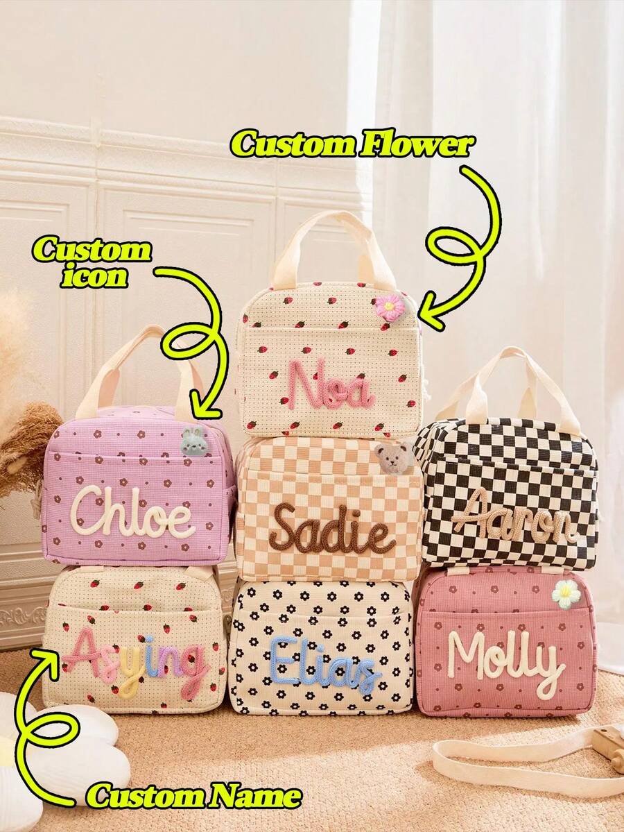 Personalized Lunch Bag With Name - Strawberry School Lunch Tote, Large Reusable Lunch Box, Portable Tote Bags, Insulated Lunchbag, Back To School Gift - Multicolor - View 1