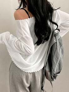 新款印花不对称领长袖女式衬衫 - 白色 - 查看 5