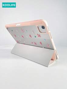 Koolife 1 件装可爱狗狗图案蝴蝶结平板电脑保护套，双面彩绘亚克力透明背板，三折支架带笔槽，自动休眠/唤醒，防摔防震，兼容 iPad 9.7/10.2/10.5/10.9/12.9/Pro 11（第十代）/ Galaxy Tab S6-S10/A8-A9 - 淺粉色 - 查看 6