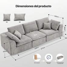 Sofás seccionales de 3 plazas para sala de estar, sofás modulares con asientos profundos, sofá seccional tipo nube, fundas de sofá lavables, sofá moderno minimalista para sala de estar o apartamento, color gris claro. - Gris Claro - Ver 2