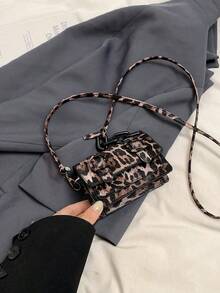 迷你豹纹撞色时尚斜挎包，2026新款扎染单肩包 - 棕色 - 查看 2