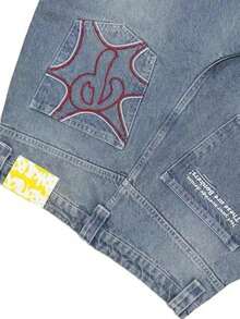 [¡Imperdible!​ ]Jeans de Declaración Hip Hop, para Hombre y Mujer. Estampado, Corte  - Un Básico de Herencia Urbana con Diseño Exclusivo - azul - Ver 2