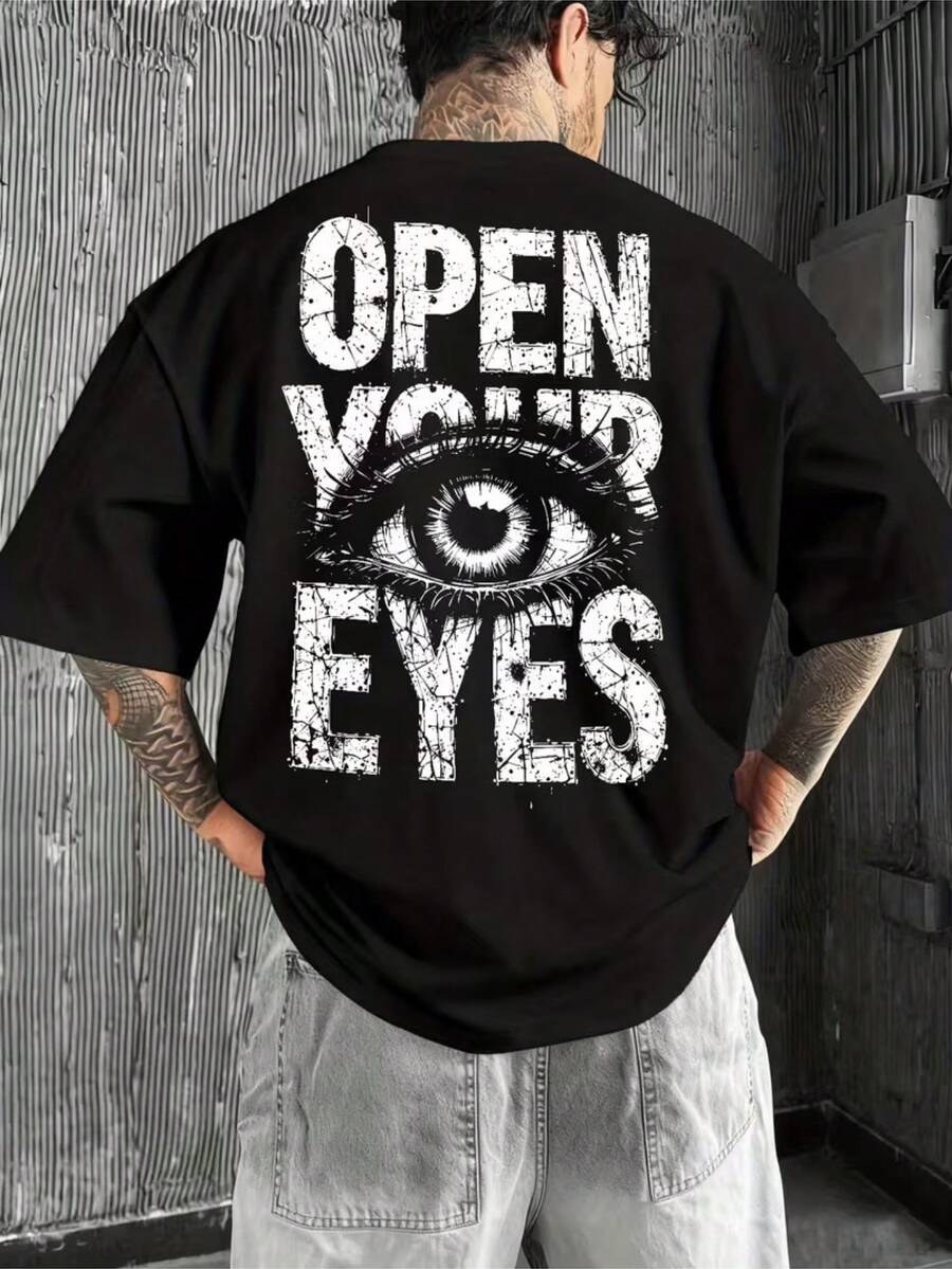 Open Your Eyes T-Shirt, Unisex Men's And Women's Blouse, 100% Cotton, Premium Top Streetwear, New Release, Immediate Shipping, Various Colors!! - 黑色 - 查看 1