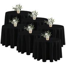 Fitable 6 Pack Black Round Table Clothes - 90 Inches In Diameter - Stain Resistant And Washable Tablecloths, Polyester Fabric Table Covers For Wedding, Party, Banquet, Gathering - Black90InRound - View 1