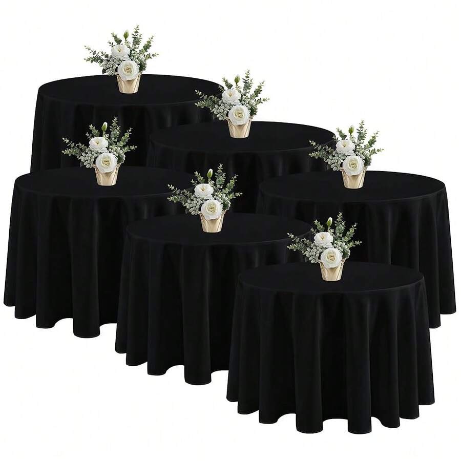 Fitable 6 Pack Black Round Table Clothes - 90 Inches In Diameter - Stain Resistant And Washable Tablecloths, Polyester Fabric Table Covers For Wedding, Party, Banquet, Gathering - Black90InRound - View 1