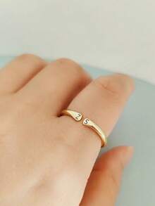 1pc Personalized Initial Letter Engraved Ring, Custom First Letter Ring, Unique Alphabet Ring, Single Letter Ring, Gift For Her, Exclusive Jewelry - Multicolor - View 5