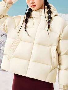 CAMEL CROWN Women's Graphene Down Jacket, Casual Hooded Down Coat, 90% Thick Warm Outerwear For Autumn/Winter - Grit Apricot - View 2