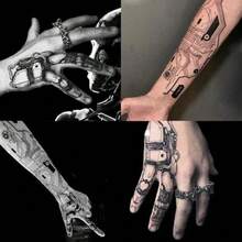 MX  4 Sheets Waterproof Temporary Tattoos Stickers Cyber Punk Artificial Intelligence Mechanical Finger Steampunk Cool Futuristic Cyberpunk Style - 龐克 - 查看 1