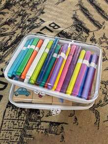 1个透明硬壳收纳盒 - 超透明双层PVC收纳袋，适用于旅行、化妆品和玩具收纳 - 便携、可堆叠、节省空间、拉链开合方便、双拉链硬壳透明收纳袋、防水收纳盒 - 彩色 - 查看 5