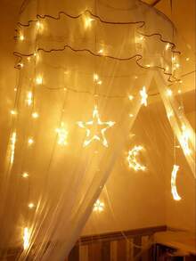 Einstellbare Mond & Stern LED Vorhanglichter - Warme/bunte Lichterkette, Märchenstil, geeignet für Weihnachten, Valentinstag, Hochzeit, Ramadan, Gartendekoration - Warmes Licht - Übersicht 6