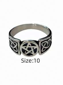 1枚不锈钢防水、不褪色、耐磨、低过敏性高品质小众复古黑色五芒星和凯尔特结休闲风格男士戒指 - 五角星男士戒指 - 查看 13