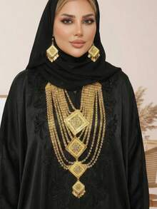 1 Set Of Exquisite Gold-Tone Multi-Layered Bib Necklace For Women, Perfect For Parties And Events - Gold - View 8