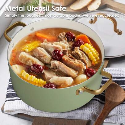 15-Piece Ceramic Non-Stick Cookware Set Lightweight Kitchen Pots Pans Frying Pan Set With Cooking Utensils Induction Compatible Oven  Dishwasher  Complete Cookware Collection