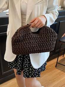 Embrague de concha vintage casual, bolso tejido a mano de diseñador de mujer de rafia, elegante bolso de playa hecho a mano para el verano - Ver 4