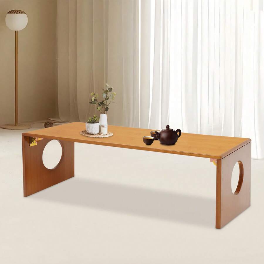 Rainaut Set Of Freestanding Bamboo Brown Folding Coffee Table, Foldable Low Coffee Table, Bamboo Floor Table Desk Floor Table Bamboo Japanese Folding Table Portable Bamboo Japanese Coffee Table, No Assembly Japanese Dining Tabl For For Use On The Floor, Bed, Outdoors, Or Any Other Space You Need, Making It Convenient For You To Enjoy Tea, Read, Study, Work, Or Play, Brown - 棕色 - 查看 1