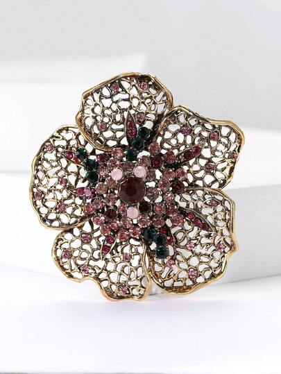 奢华镂空水钻花朵胸针 - 植物造型别针，适合女士休闲派对佩戴，也可作为珠宝配饰/朋友礼物或徽章装饰