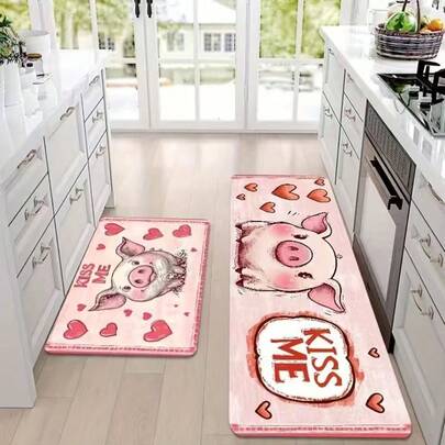 1 pieza Alfombra de cocina con forma de corazón de cerdo, Felpudo de cocina, Alfombra de cocina, Felpudo, Alfombra pequeña, Alfombra, Alfombra de pasillo, Alfombra de piso, Decoración del hogar, Alfombra de área, Felpudo de exterior, Alfombra de dormitorio, Alfombra lavable