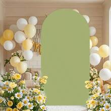 2D门帘背景幕布，橄榄绿/宝石蓝/黑色拱形设计，尺寸有120厘米、150厘米、180厘米、200厘米和220厘米可选，适用于婚礼，采用双面弹力面料制成，适合生日派对和婚礼拱门装饰（不含拱门支架）。 - 橄欖綠 - 查看 6