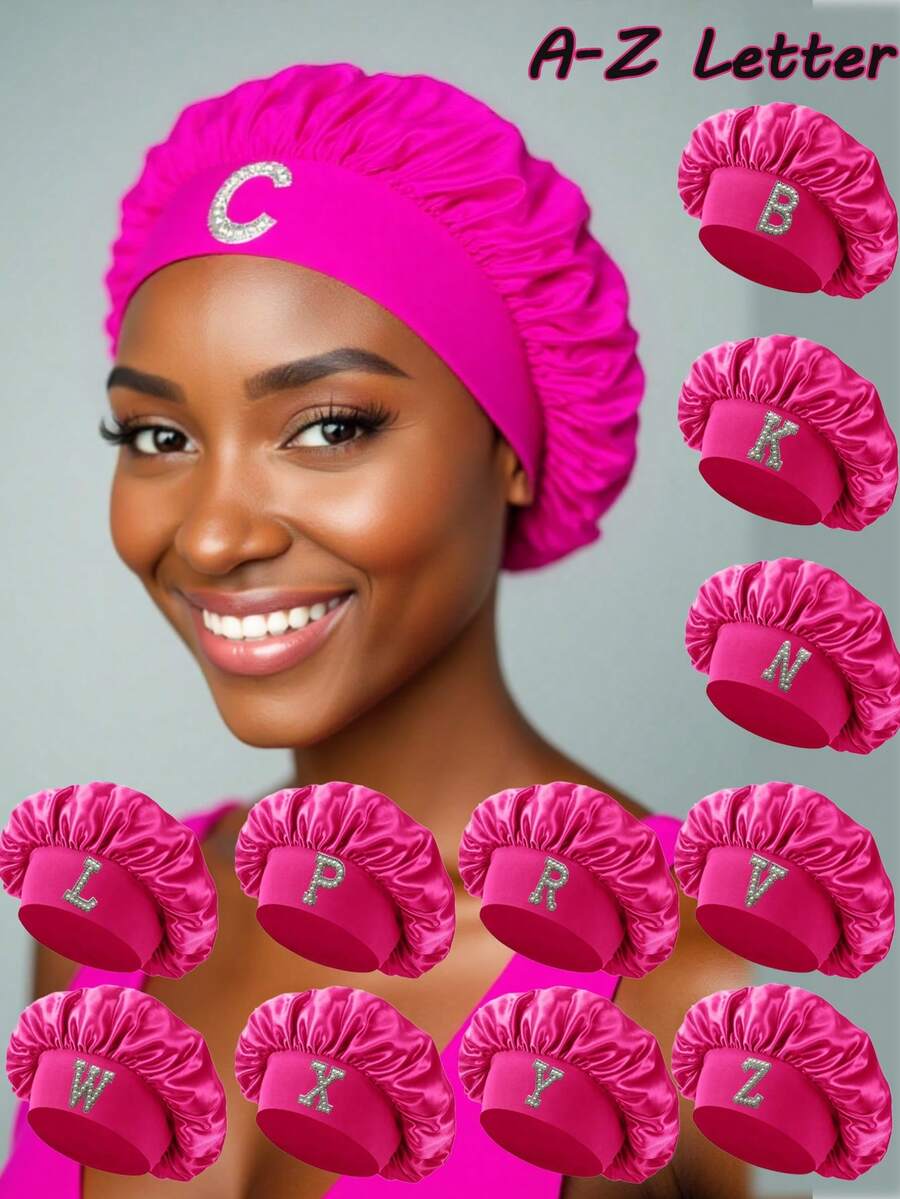 Satin Sleep Cap, Silk Sleep Cap, Hair Cap, Soft Knit Cap, Satin Sleep Cap, Suitable For Women With Natural Curly Hair, Halloween, Christmas, New Year 2026 Sleep Bonnet - Hot Pink - View 1