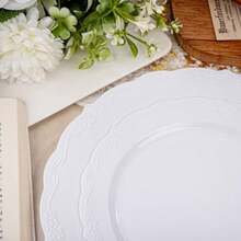 100 Pieces White Plastic Plates - White Disposable Plates - Premium Hard Plastic Disposable Plates For Wedding And Party Use Including 50 Dinner Plates 10 '' 50 Dert Plates 7.5 '' - 白色 - 查看 5