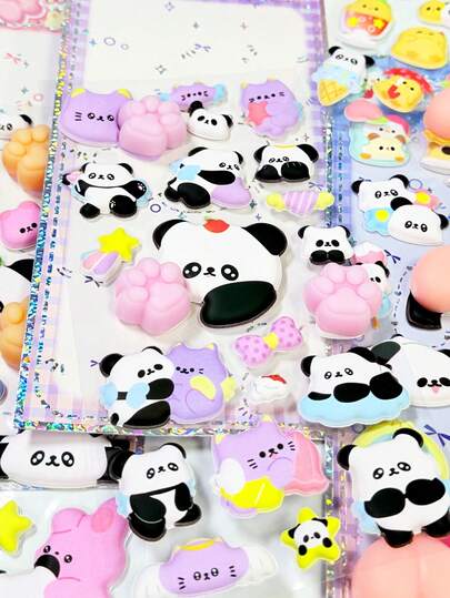 3D Embossed Panda Cartoon Stickers, Abstract Style, Suitable For Helmet Decoration, Craft Book Making, Car Decoration, Party Decoration, Scrapbooking (Packaging Base Color Random)