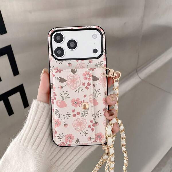 1pc Elegant Floral Pattern Card Holder Crossbody Wallet Phone Case Compatible With IPhone 17, 16, 16e, 15, 14 Plus, 13, 12, 11 Pro Max, PU Leather Protective Cover