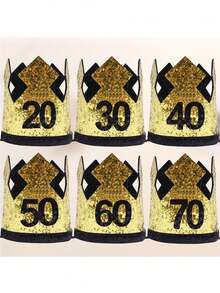 Graduation Party Crown Hat, Gold 20th Birthday Hat, 30/40/50/60/70 Years Old Birthday Celebration Party Crown Hat, Retirement Party Crown Birthday Hat, Birthday Party Hat - Gold - View 2