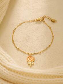 1pc Simple And Cute Lollipop Multi-Color Dripping Oil Pendant Handmade Bracelet, Suitable For Girls To Wear, Perfect For Vacations And Everyday Wear. - Gold - View 6