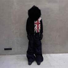 European And American Hooded Cardigan Sweater Black Hairy Hat Loose Hoodie Men And Women Can Wear Tops - 黑色 - 查看 2