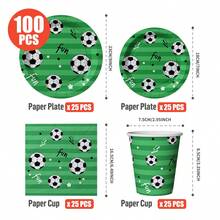 一套绿色星星足球图案一次性餐盘、餐巾纸、纸杯，适合25位客人使用，一次性纸盘，派对用品，适用于生日、婚礼、主题派对、家庭野餐等。 - 彩色 - 查看 2