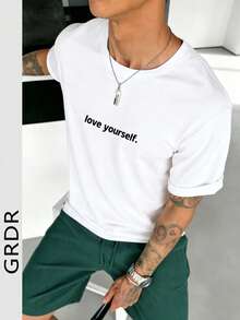 GRDR 男士夏季爱自己印花圆领短袖T恤，休闲& - 白色 - 查看 1