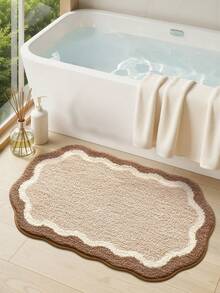 DAJIANG 1pc Khaki Geometric Minimalist Plush Bath Mat, Suitable For Bathroom, Kitchen, Outdoor, Indoor, Hallway, Bedroom, Living Room, Bedside, Machine Washable, Easy To Clean, Non-Slip Backing, Essential For Bedroom, Bathroom, Ideal For Winter Decor, Valentine's Day Decor, Bathroom Holiday Decor, Decorative Carpet, Bathroom Accessories, Room Decor Set - Multicolor - View 4