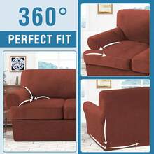 Trugenix-Sofa Cover 2 Piece T Cushion Armchair Slipcovers Velvet Couch Cover Furniture Protector Stretch T Cushion Sofa Covers For 1 Cushion Couch With 1 Individual T Cushion Covers, Deep Teal-GP - Rust - 查看 8