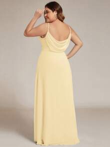 EVERPRETTY Elegant V-Neck Ruched Bust Yellow Bridesmaid Dress, Long Gown For Spring - Yellow - View 3