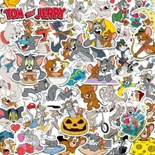 TOM AND JERRY. 50张可爱卡通猫鼠防水贴纸，适合成人，趣味汤姆和杰瑞贴纸，可用于装饰剪贴簿、笔记本电脑、吉他、行李箱、教室、奖励等。 - 彩色 - 查看 9