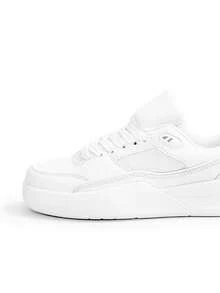 Women's Flat Sneakers, Comfortable Versatile White Lace-Up Skate Shoes - White - View 4