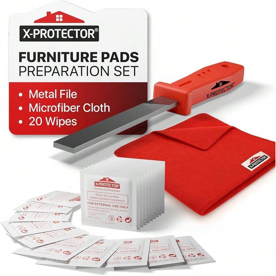 New X-Tector Furniture Pads Preparation Set - IncludMetal File, Microfiber Cloth & 20 Cleaning Wip- Furniture Surface Prep Kit For Easy Installation Of Furniture Pads! - Prep Set - View 1