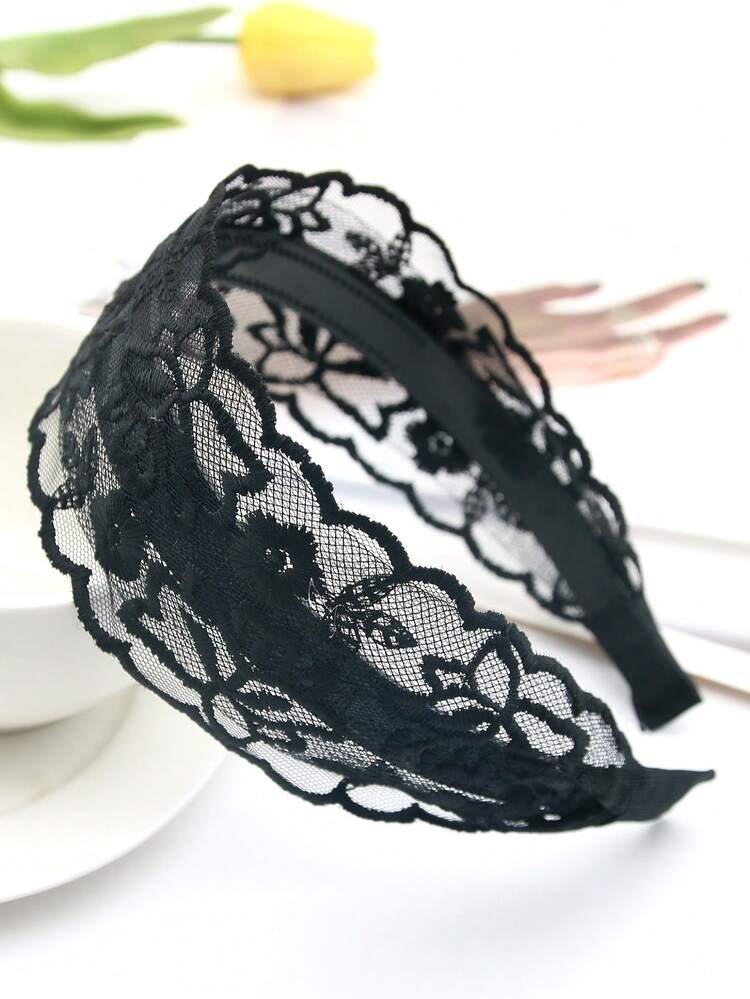 1件女士优雅黑色蕾丝花卉刺绣发箍，波西米亚风时尚头饰，适合日常、约会、晚宴、外出等场合，发带、发箍、发饰、头饰 - 黑色 - 查看 23