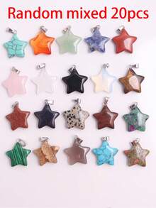 5/10/20/50颗随机混合天然石五芒星疗愈石吊坠 白色水晶宝石 玫瑰石英 蛋白石 五角星饰品 灵气项链 女士饰品 - 五角星吊墜 - 查看 7