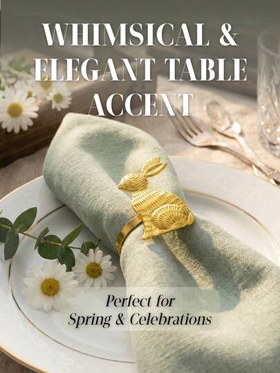 6 piezas Anillos para servilletas de conejo dorado, Portaservilletas de decoración de conejo, Anillos para servilletas de aleación minimalista moderna reutilizables, Adecuado para Pascua/Navidad/Fiesta/Boda/Acción de Gracias/Uso diario