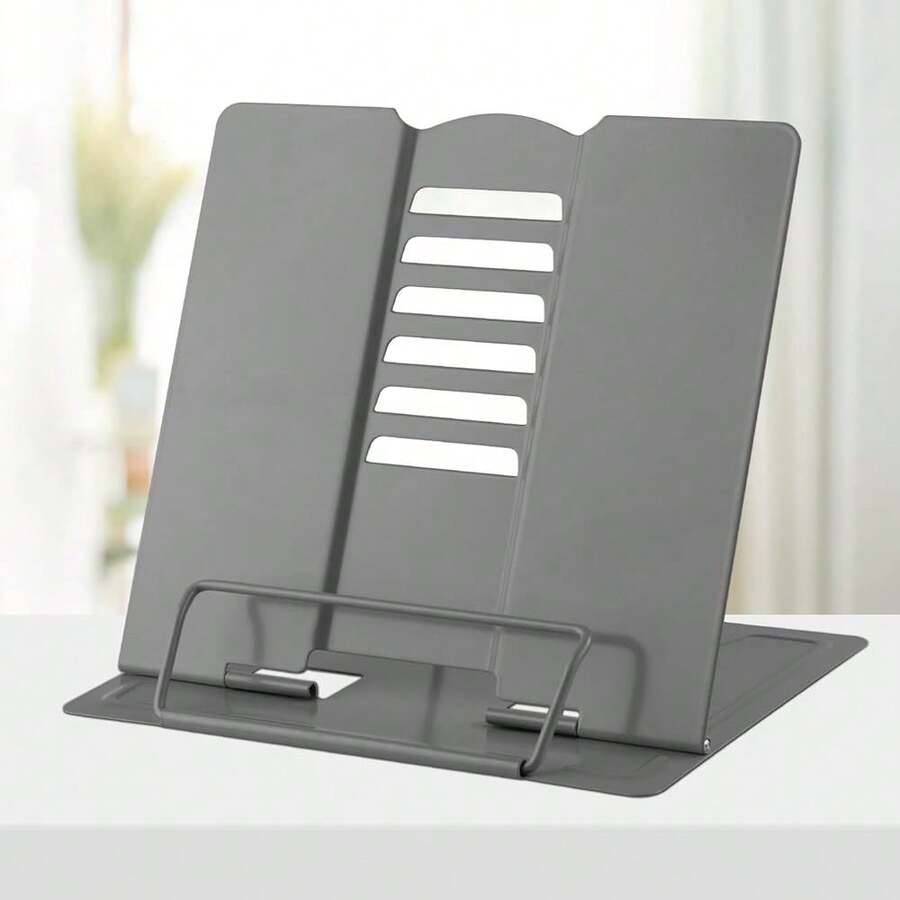 Metal Desk Book Holder, Hands Free Adjustable Cookbook & Document Holder, Portable Bookstand For Music Books, Textbooks, Recipes, Tablets & IPads (Grey) - Abu-abu - View 1