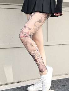 Quần tất dài đến bắp chân in hình xăm, quần tất unisex in hình hoa và rồng nhiều màu sắc, thiết kế hình xăm 360 độ, vớ in thêu liền mạch mang đậm văn hóa truyền thống. - Nhiều màu - Xem 13
