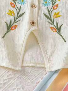 New Style Girls 2-Piece Set, Sweet Floral Embroidery Ruffle Trim Top + Rainbow Striped Wide Leg Pants Outfit, Cute Kids Clothing, Suitable For Party, Performance, Daily Outing/Outdoor Leisure - Multicolor - View 9