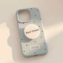 GUCADI 1pc Mocha Brown Milk Bubble + Milk Foam Holder High-End Bracket Phone Case Compatible With Iphone 17/15, Retro, Personalized, Geometric, European And American Style, Minimalist, Niche, Ins Style - Smoky Blue - View 13