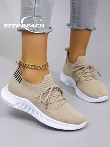 STEPREACH New Women Casual Sports Shoes, Mesh Breathable Comfortable Lightweight Non-Slip Slip-On Driving Shoes - Khaki - View 1