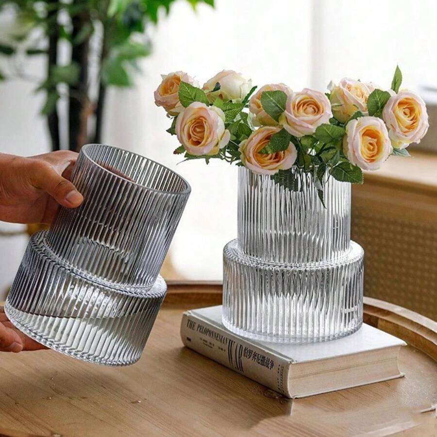 Bình hoa thủy tinh phong cách Bắc Âu tối giản sáng tạo, bình hoa thủy tinh sọc đường kính lớn, vật trang trí cho phòng khách. - Nhiều màu - Xem 1