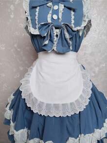 1pc Fashion Black & White Lolita Style Maid Apron - Cute Polyester Kitchen Cooking Apron For Women [Lace Trim Style Sent Randomly] - Multicolor - View 3