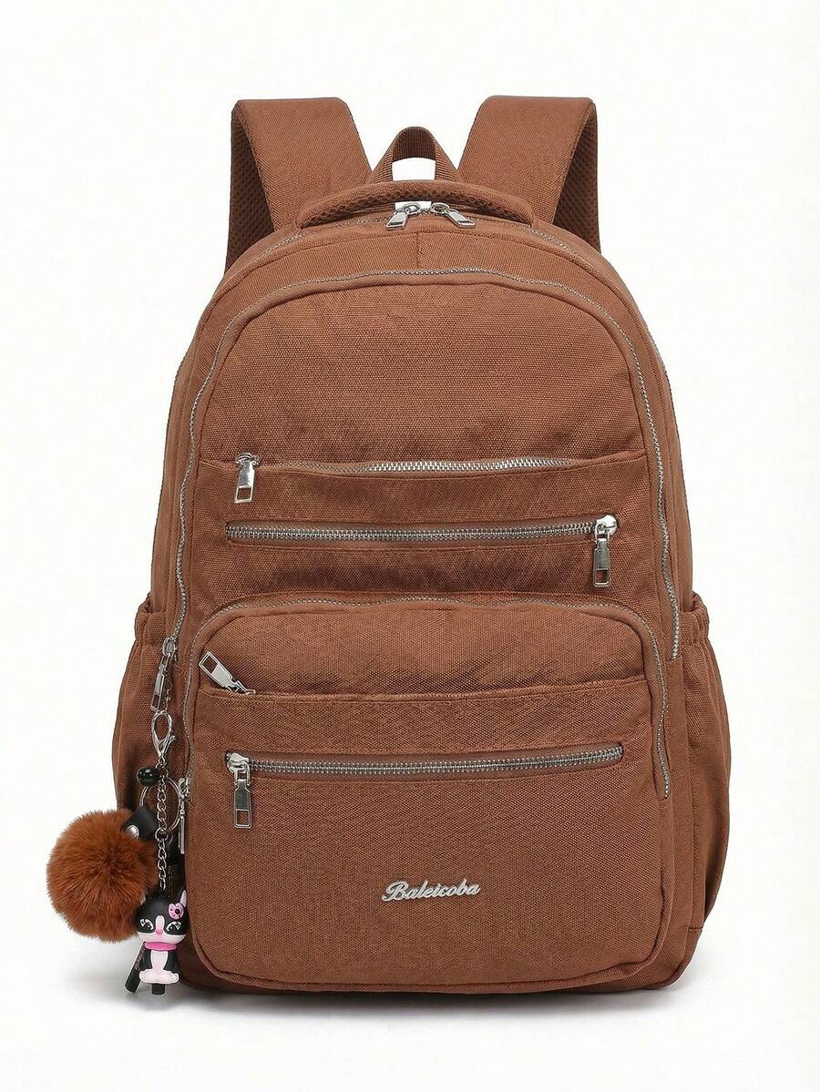 Casual Nylon Backpack With Large Capacity And Cute Charm For School - Lạc đà - Xem 1