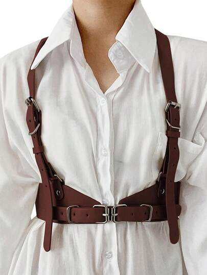 1 chiếc thắt lưng da màu nâu cà phê phong cách punk dành cho nữ, màu trơn gợi cảm, thích hợp để phối cùng áo sơ mi, váy, áo khoác hoặc mặc hàng ngày.