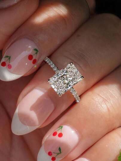 1pc 925 Sterling Silver 2CT-5ct Rectangular Cubic Zirconia Women's Wedding Band Engagement Bridal Party Ring, Fine Jewelry Gift